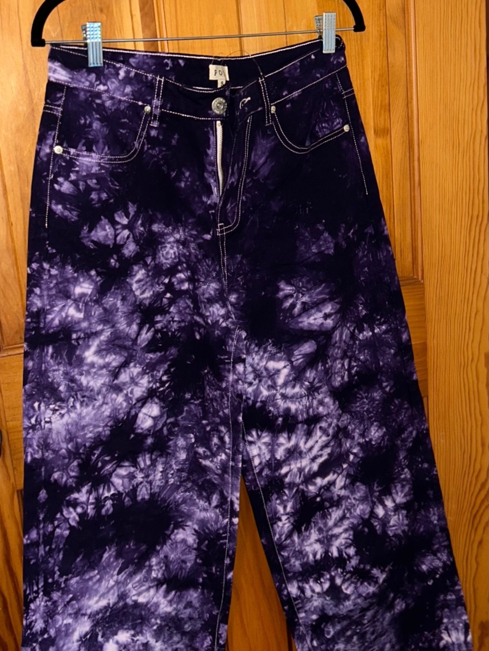 NWT POL Tie Dyed Purple Denim Pants Small Wide Leg